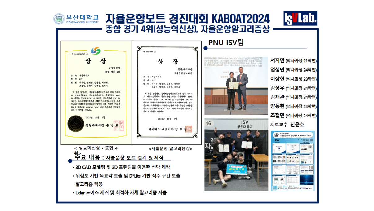 자율운항보트 경진대회 KABOAT2024 종합 경기 4위(성능혁신상), 자율운항알고리즘상 대표이미지